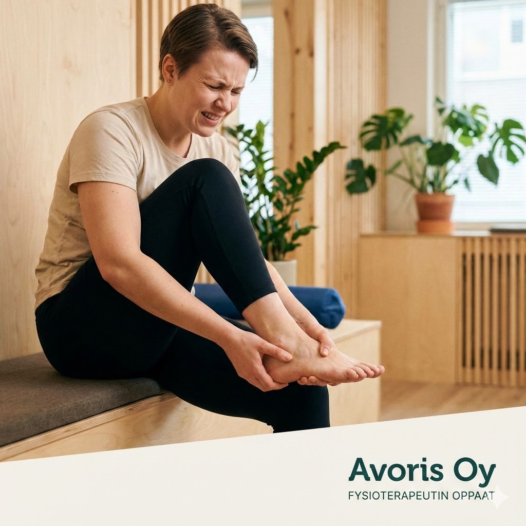 Henkilö pitelee kipeää kantapäätä