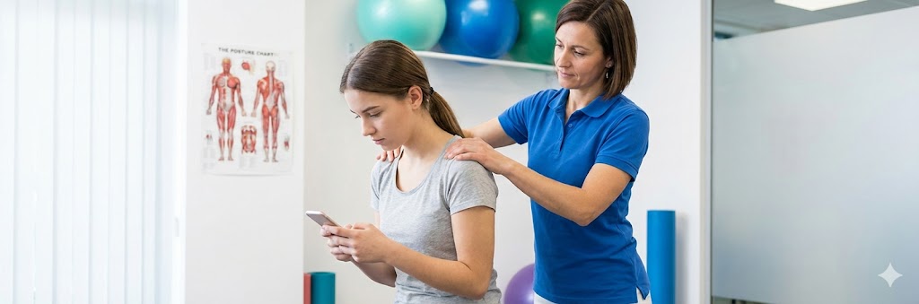 Henkilö käyttämässä puhelinta huonossa ryhdissä